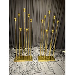 7'li Lale Kafa Krom Ultra Parlak Gold  Şamdan 120 Cm